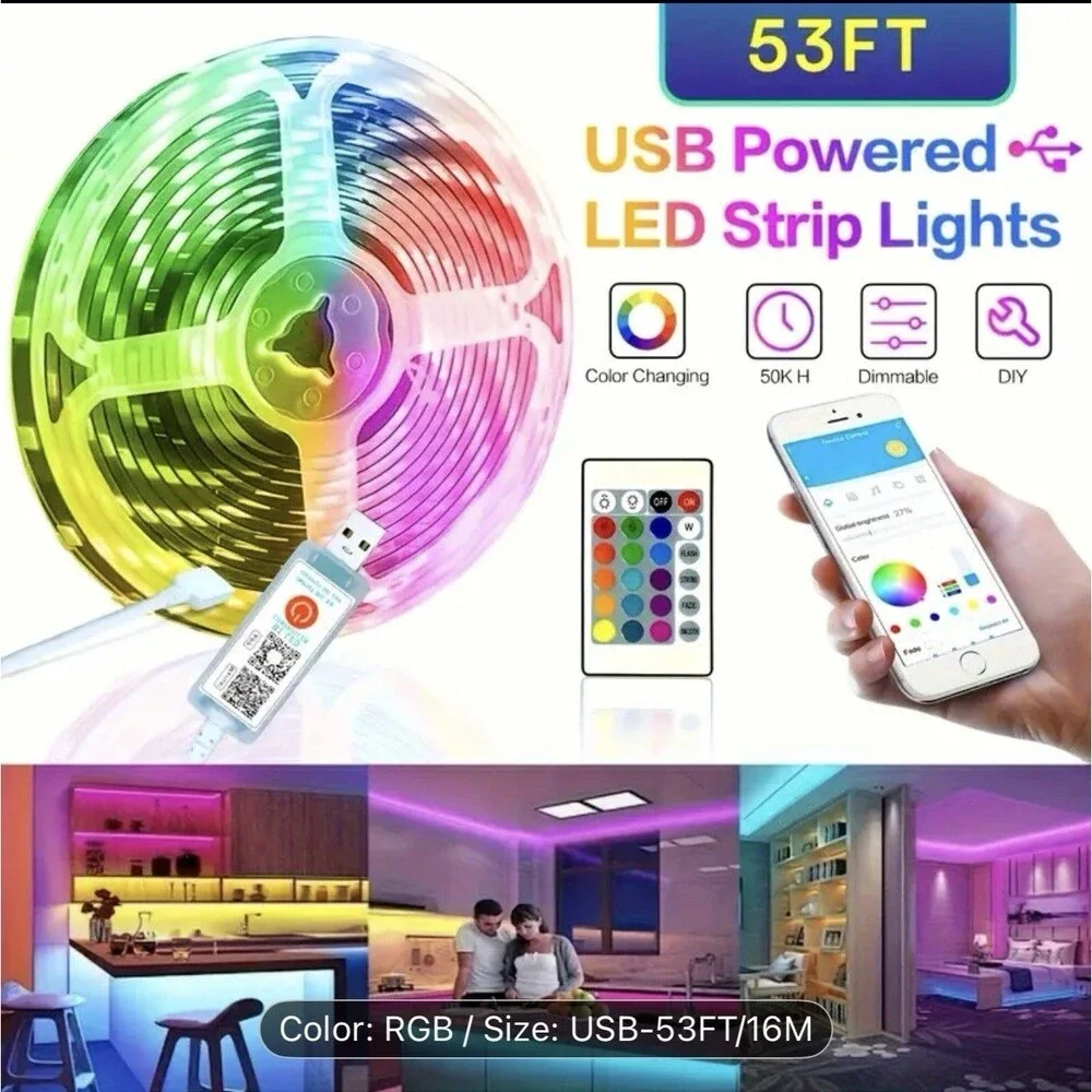 25 Ft LED Strip Lights, Smart Light with App Remote Control, RGB LED 2ROLL100ft